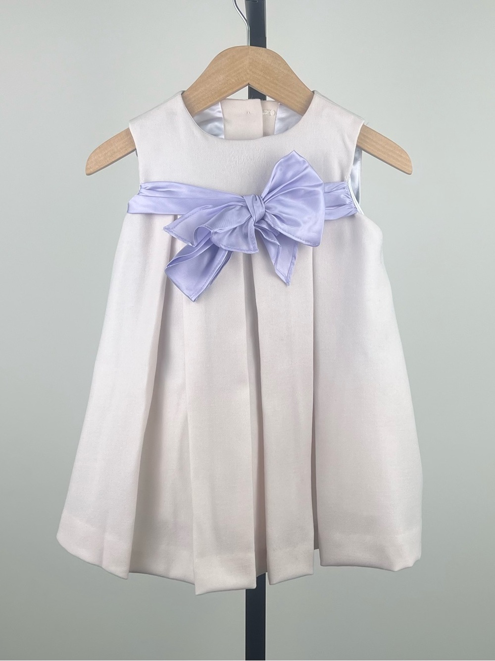 HELENA Girls Wool Pleated Dress With Satin Bow, Off-White/Lilac, 2T